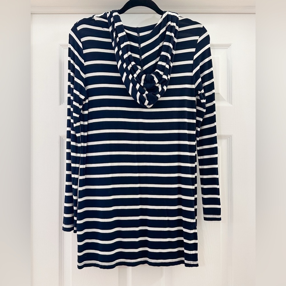 Tory Richard Nautical Coastal Striped Hooded Tunic Top Blue White sz XS - Picture 5 of 5